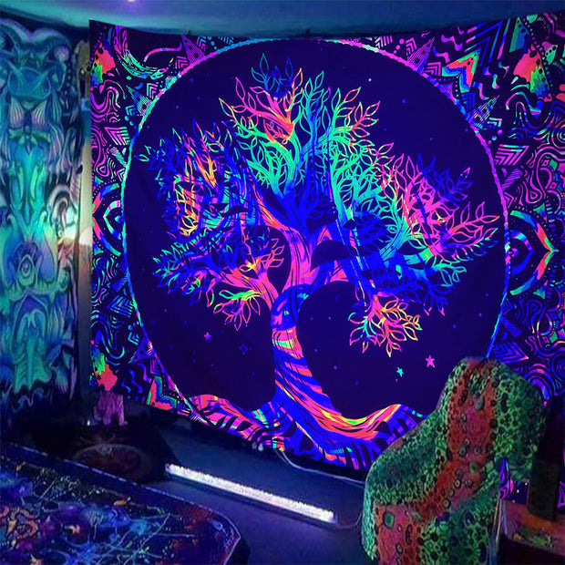 Skull Print Fluorescent Tapestry for Home Decor